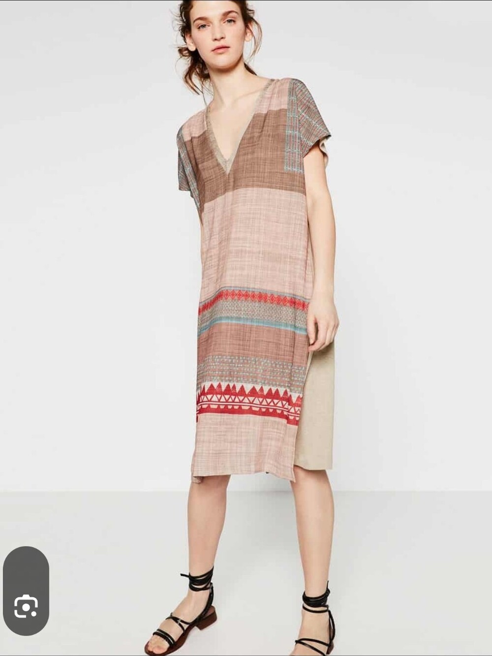 Zara Brown Dress/Tunic with Blue and Red Stripe Accents